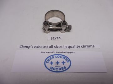 Exhaust clamp size 32/35mm unifersal in chrome new for all bikes