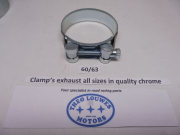 Exhaust clamp size 60/63mm unifersal in chrome new for all bikes