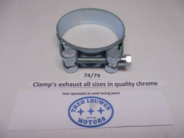 Exhaust clamp size 74/79mm unifersal in chrome new for all bikes