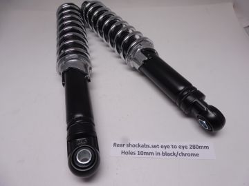 Shock absorber set(2)280mm holes 10mm in black/chrome new