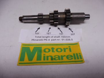 01.028.0 Shaft axle assy main gearbox Minarelli P6-4 new or as new Gears 10/13/18/20 see picture